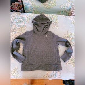 Under Armour Small Gray Loose Pullover Sweatshirt‎ Hood Face Guard Pocket Logo
